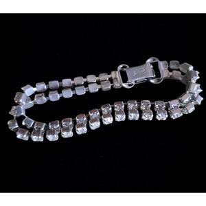Vintage Rhinestone Silver Tone Double Strand Tennis Bracelet Signed Coro